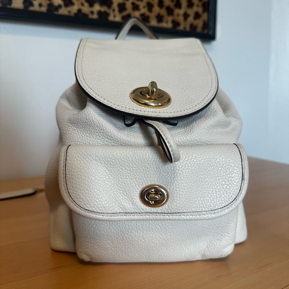 Coach Cream Leather Backpack with Gold Accents - mini turnlock